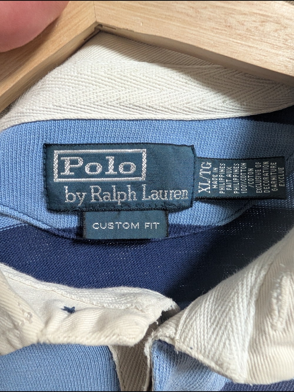 Ralph Lauren Kayak Rafting Guide Blue & Navy Striped Rugby Polo - Picture 5 of 7